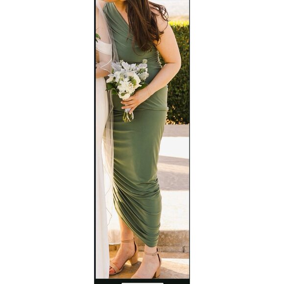 norma kamali diana gown green sage bridesmaid dress size L - Picture 4 of 5